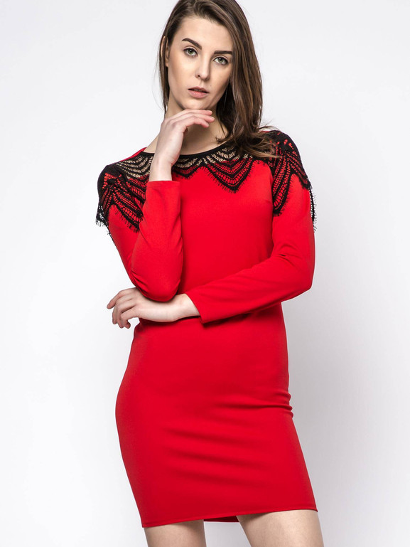 SUKIENKA Z KORONKĄ PRZY DEKOLCIE CZERWONA