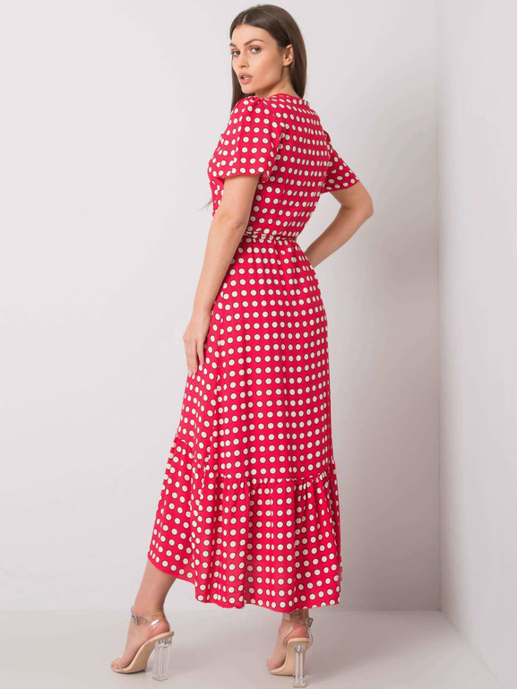 Czerwona sukienka maxi groszki kopertowy dekolt Yups