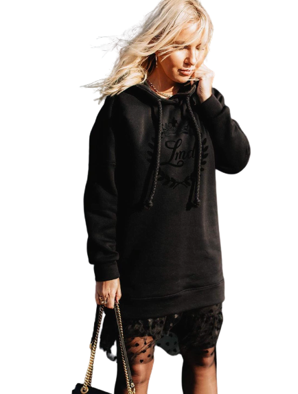 Bluza długa z kapturem oversize aplikacja LeMonada czarna