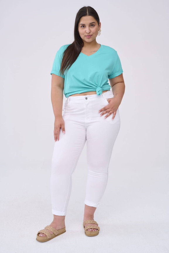 Turkusowa bluzka z dekoltem w serek Blue Shadow