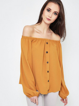 Bluzka zdobiona plisą z guzikami żółta