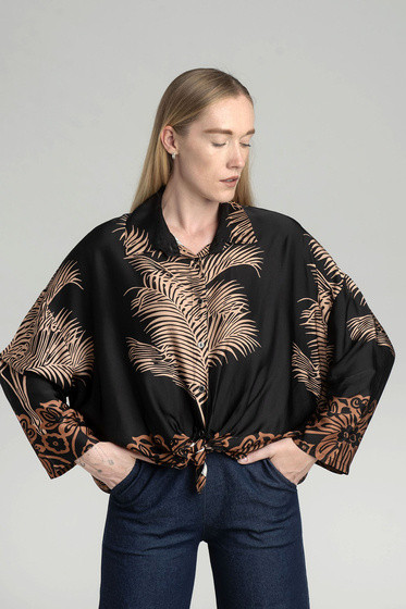 Czarno- brązowa bluzka roślinny print