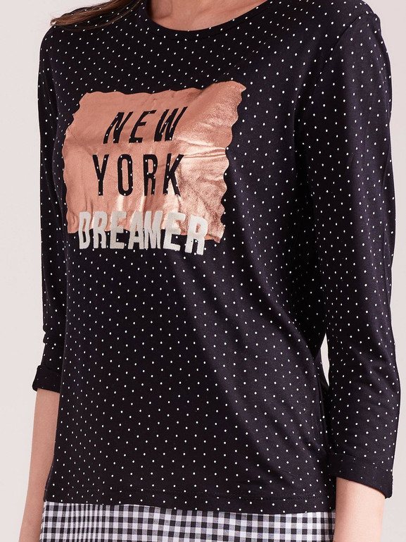 Bluzka z łączonych materiałów NEW YORK DREAMER czarna