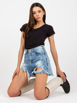 Czarny bawełniany t-shirt z dekoltem w serek 