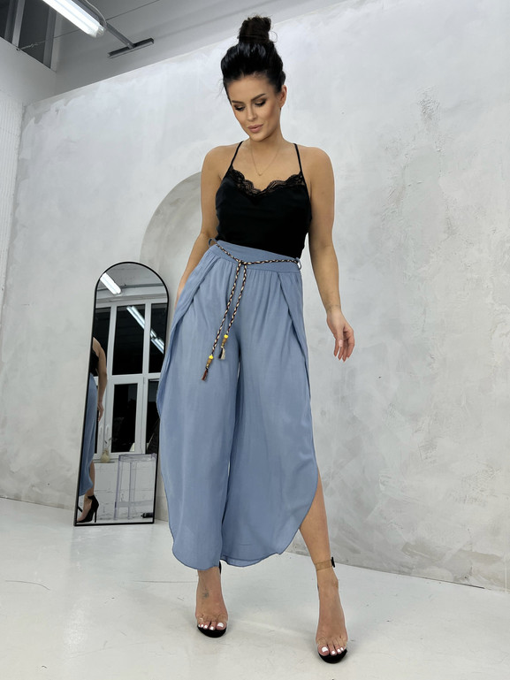 Jasnozielone zwiewne spodnie z wysokim stanem