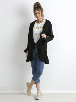 Kardigan zdobiony falbanką czarny