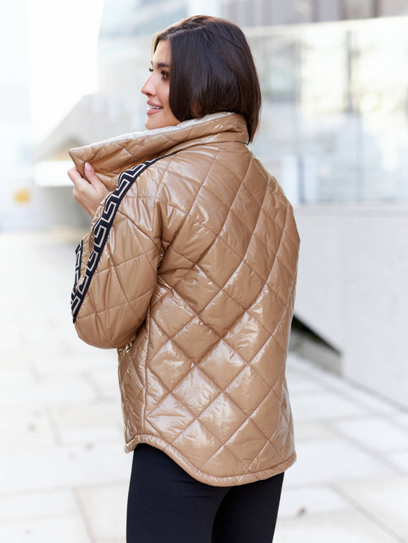 Karmelowa kurtka pikowana ozdobna taśma Cocomore