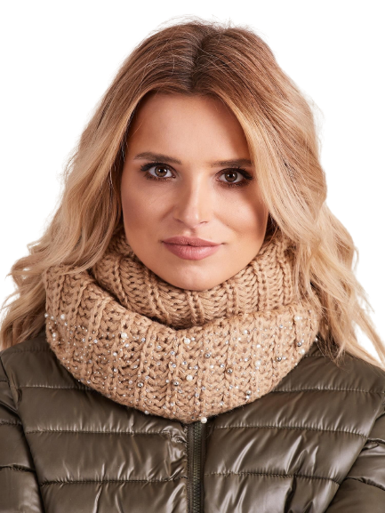 Komin z cyrkoniami i perełkami jasnobrązowy