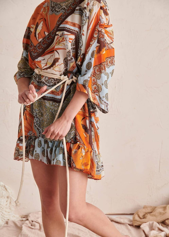 Wielobarwna tunika z falbankami Blue Shadow