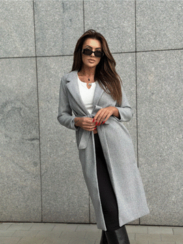 Szary klasyczny długi płaszcz wiązany Och Bella