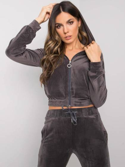 Antracytowa bluza z kapturem kangurka z weluru Yups