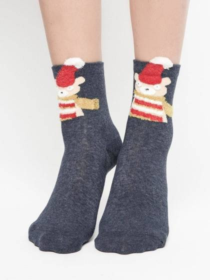 Skarpetki z aplikacją miś szare