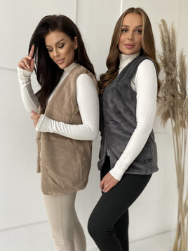 Beżowa kamizelka damska futrzana Yups