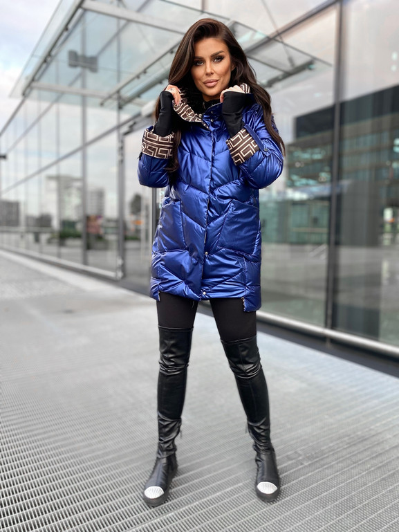 Atramentowa kurtka z kapturem wysoka stójka Yups