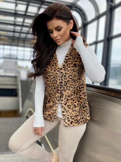 Brązowa kamizelka damska z futerka Yups