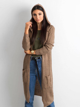 Kardigan cienki z kapturem brązowy