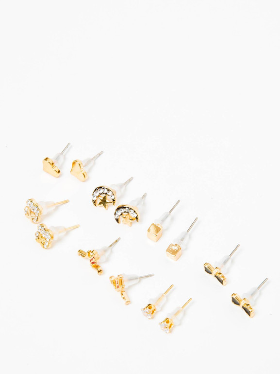 Kolczyki zestaw 7 par różne wzory złote