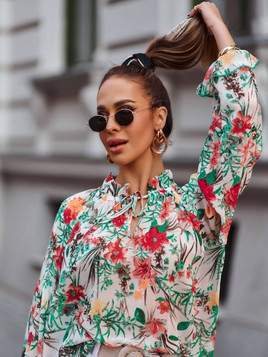 Wielobarwna bluzka koszulowa w kwiaty Cocomore