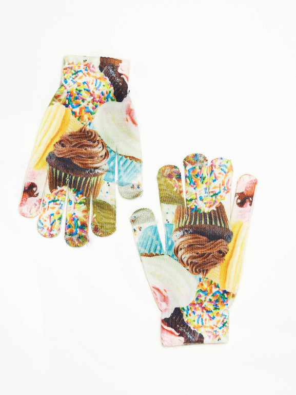 Wielokolorowe rękawiczki dzianiowe z printem Yups