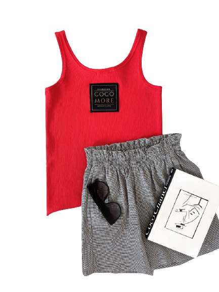 Czerwony top prążkowany na ramiączkach Cocomore