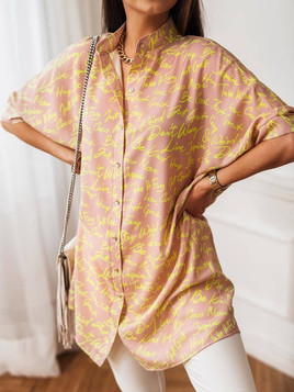 Beżowa koszula overisize stójka neonowy nadruk Cocomore