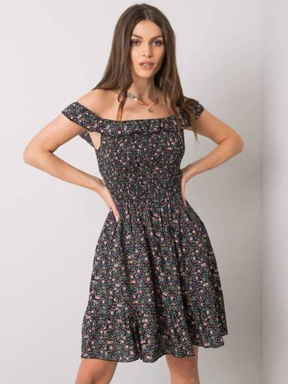 Czarna sukienka w kwiatki hiszpanka Yups