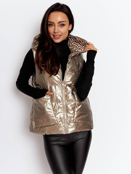 Beżowa kamizelka dwustronna z kapturem Yups