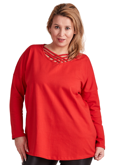 Czerwona bluzka z przeplatanym dekoltem