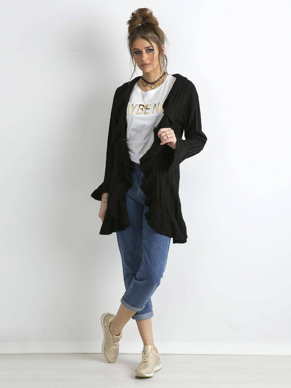 Kardigan zdobiony falbanką czarny