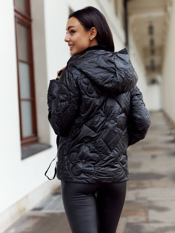 Czarna kurtka krótka pikowana w kwiaty Yups