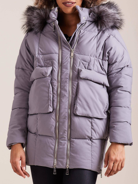 Kurtka pikowana typu puffer oversize z podwójnym zamkiem szara