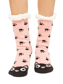 Skarpety z nadrukiem kociej mordki różowe