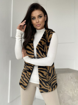 Brązowa kamizelka damska futrzana Yups