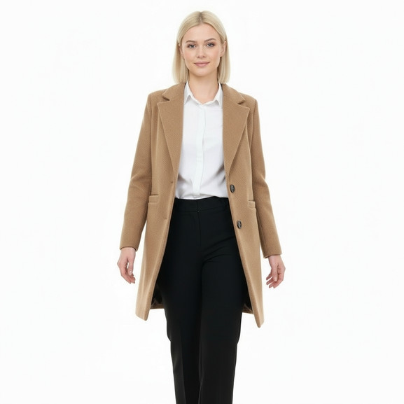 Camelowy klasyczny płaszcz w prążek Yups