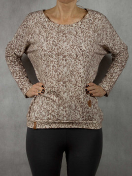 Biało-brązowa bluzka sweterkowy nadruk Mi...Mi