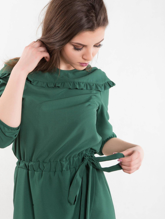 Sukienka z kopertowym dołem, wiązana zielona