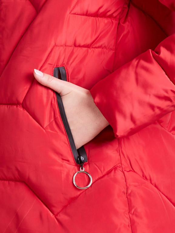 Kurtka pikowana długa z kapturem czerwona