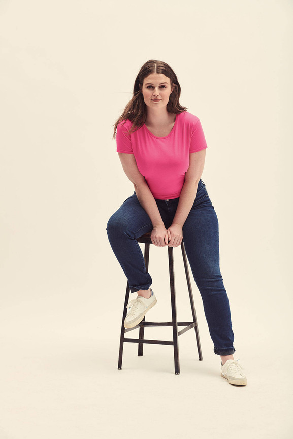 Różowa koszulka damska Iconic z czesanej bawełny Fruit of the Loom