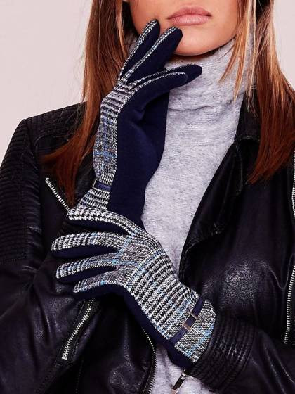 Rękawiczki dotykowe w kratkę granatowe