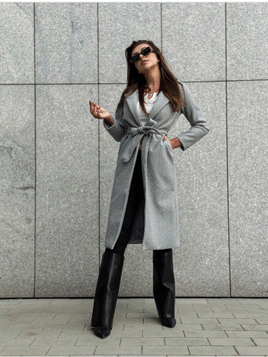 Szary klasyczny długi płaszcz wiązany Och Bella