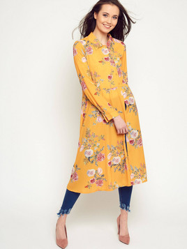 Sukienka kwiatowa ukośnie rozpinana żółta