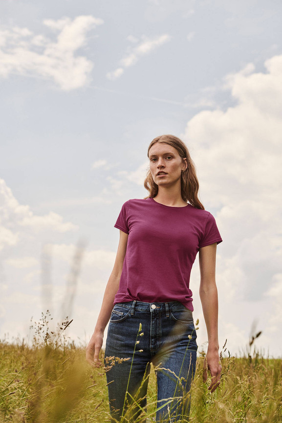 Burgundowa koszulka damska Iconic z czesanej bawełny Fruit of the Loom