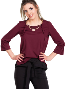 Bluzka ze sznurowanym dekoltem fioletowa