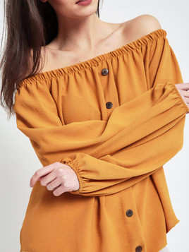 Bluzka zdobiona plisą z guzikami żółta