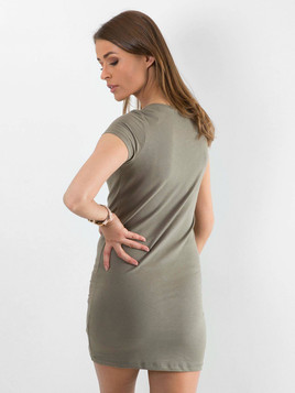 Tunika z cienkiej dzianiny z dekoltem w serek khaki