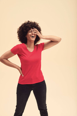 Czerwona koszulka damska v-neck Valueweight Fruit of the Loom