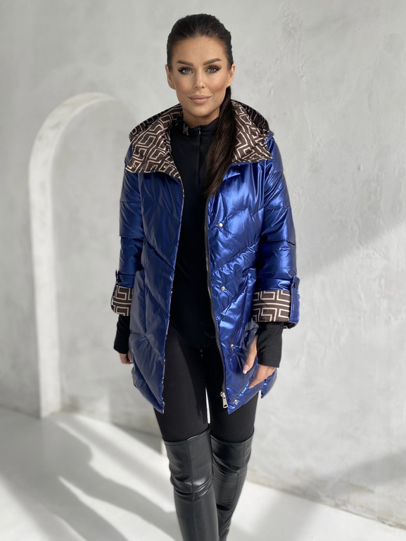 Atramentowa kurtka z kapturem wysoka stójka Yups