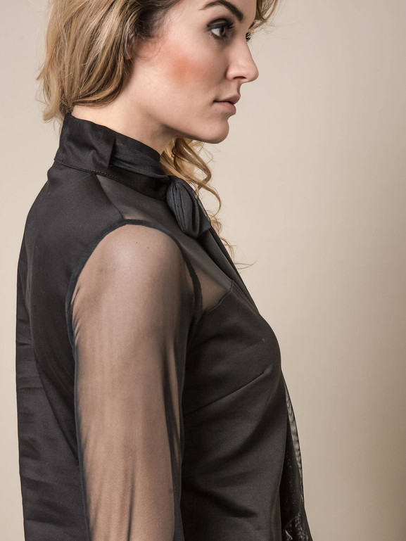 KOSZULA MISS CITY Z TIULOWYMI RĘKAWAMI CZARNA