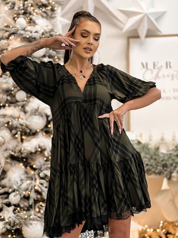 Zielona sukienka w czarną kratkę Cocomore