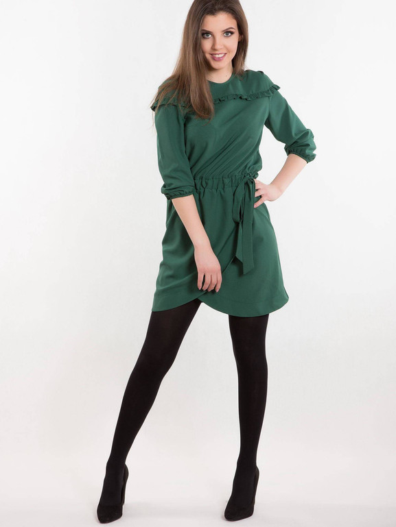 Sukienka z kopertowym dołem, wiązana zielona